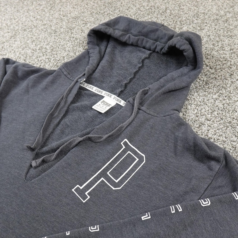 PINK Victorias Secret Hoodie Womens XS Gray V Neck Longline Tunic Sweatshirt Y2K